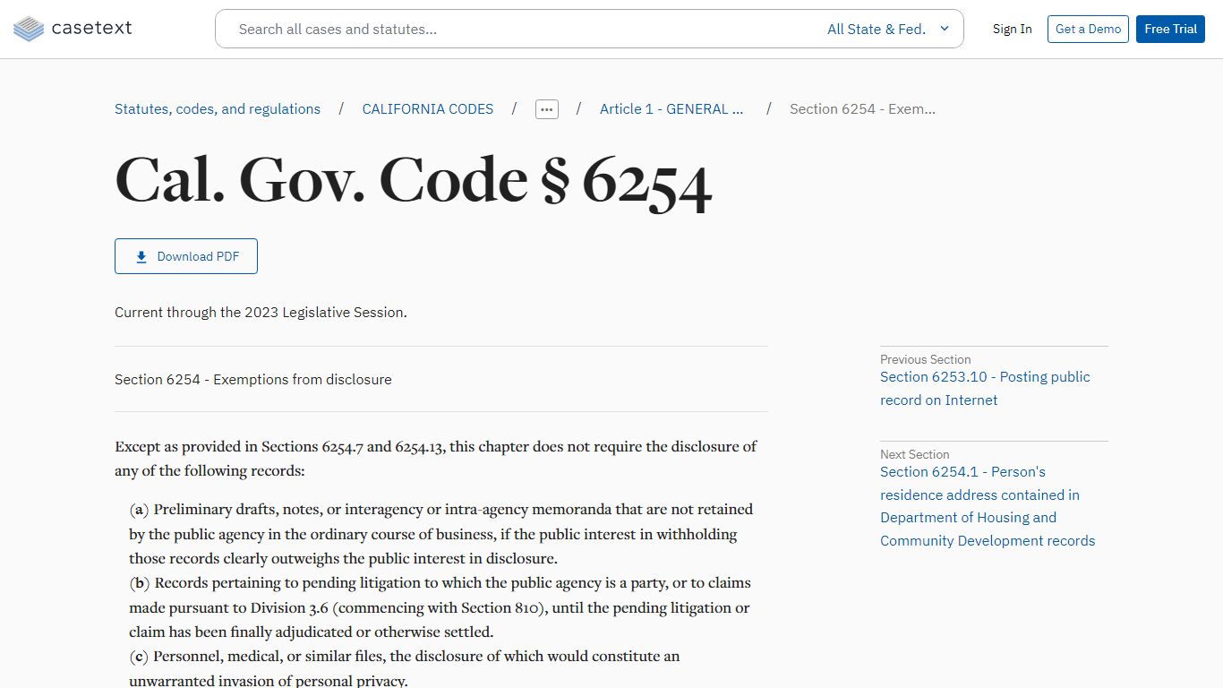 Exemptions from disclosure, Cal. Gov. Code - Casetext