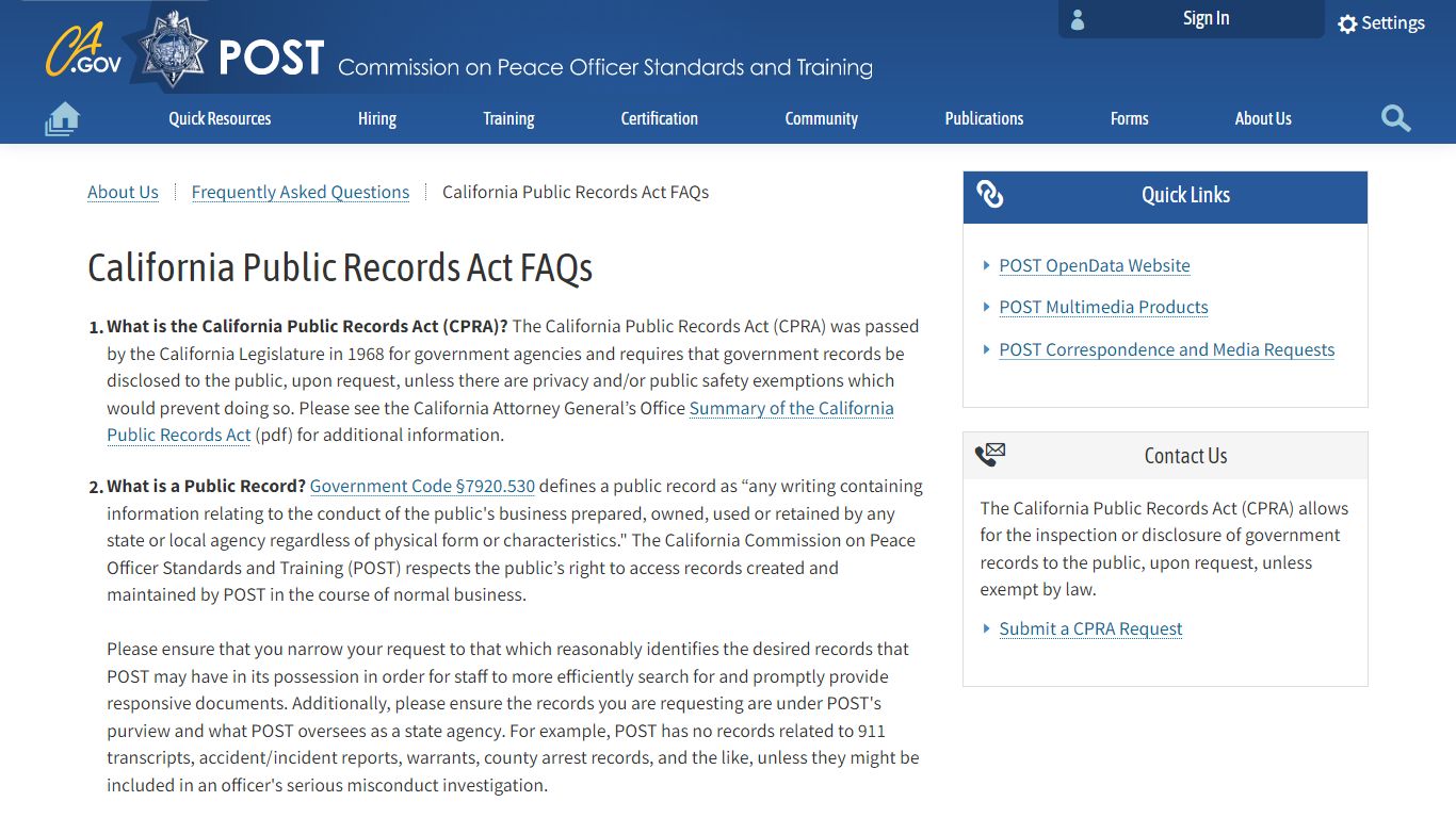 California Public Records Act FAQs - Commission on POST