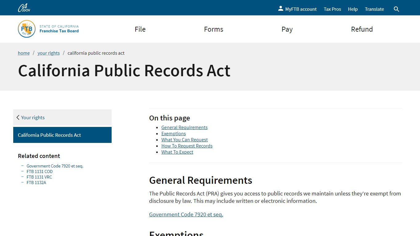 California Public Records Act | FTB.ca.gov - Franchise Tax Board